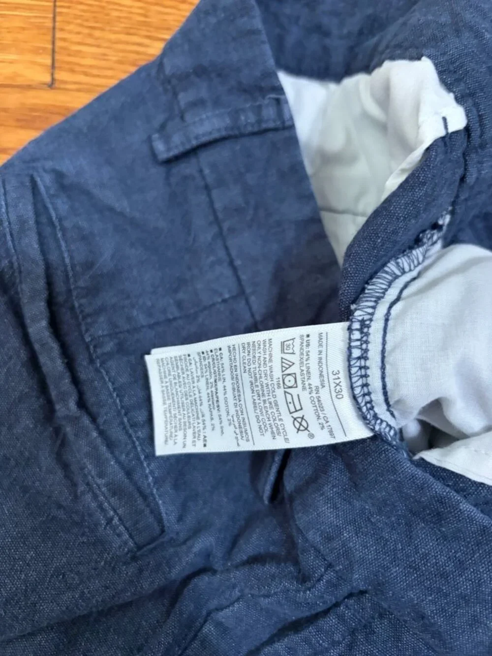 Old Navy Mens Slim Fit Pants Sz 31x28 (Tag 31x30) Blue Linen Cotton Casual Beach